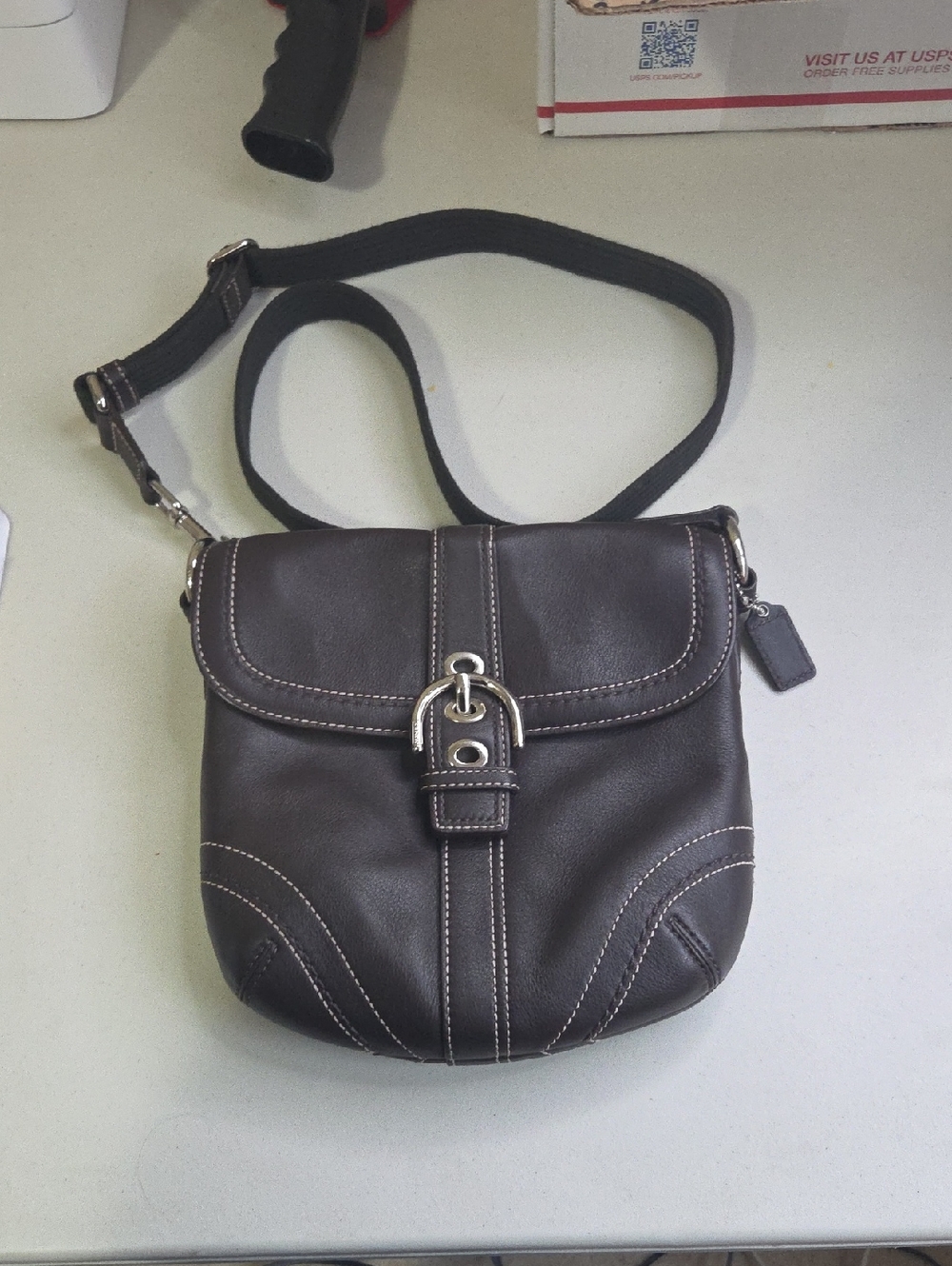 Coach Soho Dark Brown Leather Crossbody Bag with Buckle Detail